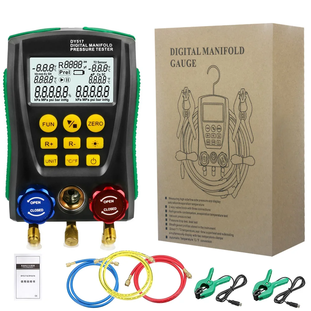 DY517A Pressure Gauge Leak Manifold Tester Portable Refrigeration Digital Vacuum Pressure Measure Accurately Tools