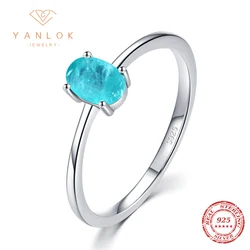 YANLOK Hight Qulity 925 Sterling Silver Oval Blue Paraiba Tourmaline Stone Rings for Women Weddding Engagement Bands Jewelry