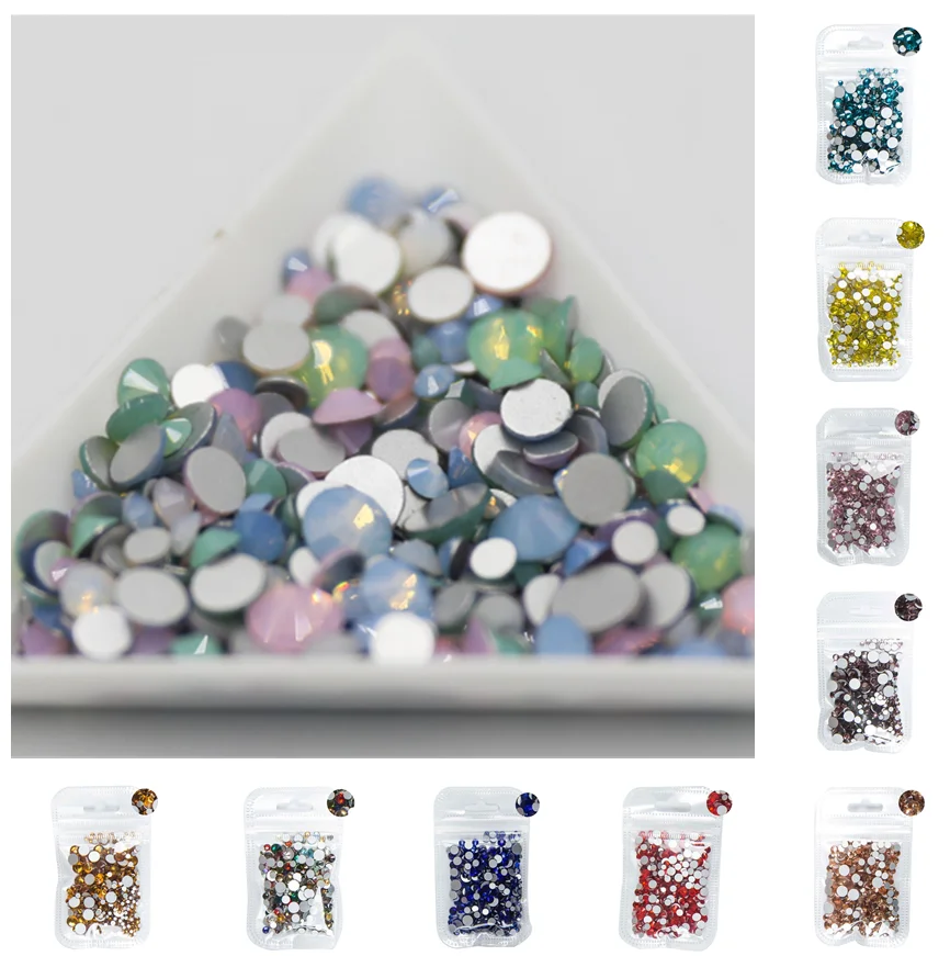 5Gram Mix Sizes Blue/Green/Pink/White Opal Nail Art Rhinestones Decoration,Glass Crystal flatback non hotfix Nail Rhinestones