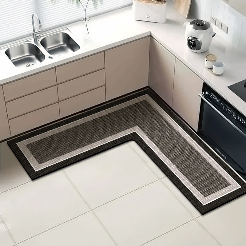 L-Shaped Kitchen Mat, Diatom Mud Absorbent Floor Rug with Non-Slip Rubber Bottom for Kitchen, Toilet and Doorway