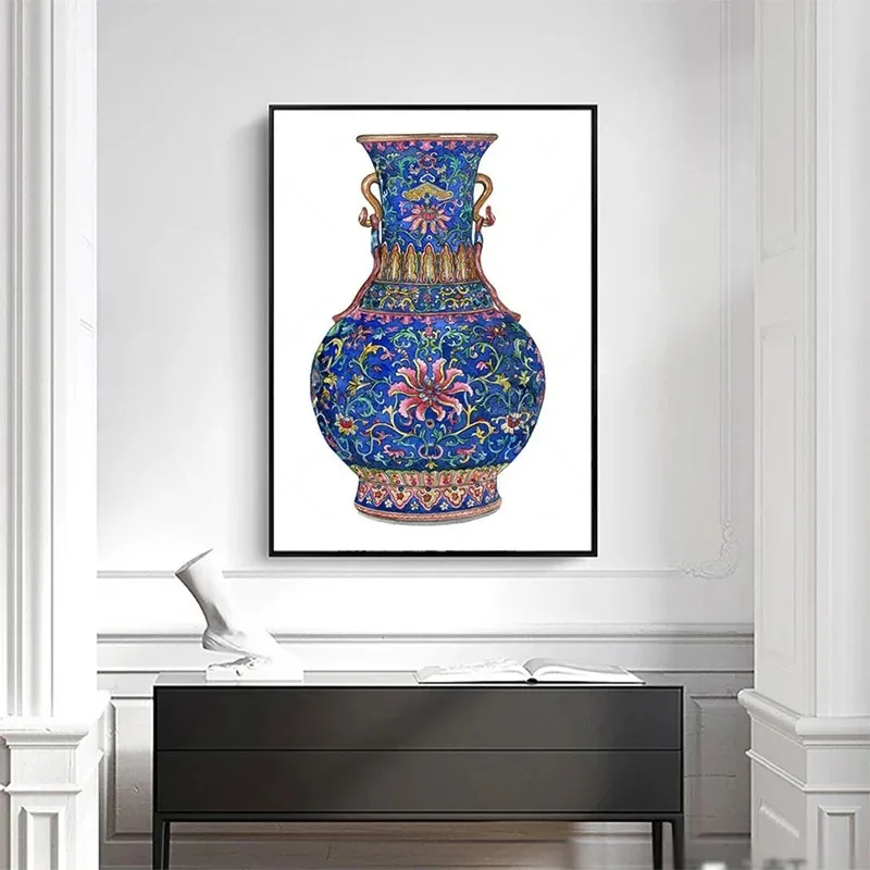 Watercolor Chinese Style Ginger Jar Vase Print Ming Porcelain Blue and White Canvas Painting Oriental Art Poster Room Home Decor