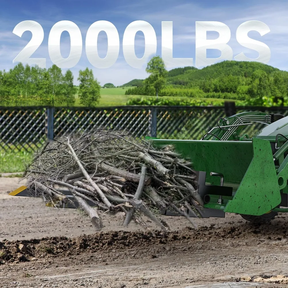 Abrazadera en horquillas para palés, horquilla de cubo de fijación rápida de alta resistencia de 2000 libras con barra estabilizadora ajustable para patín de cargadora de tractor