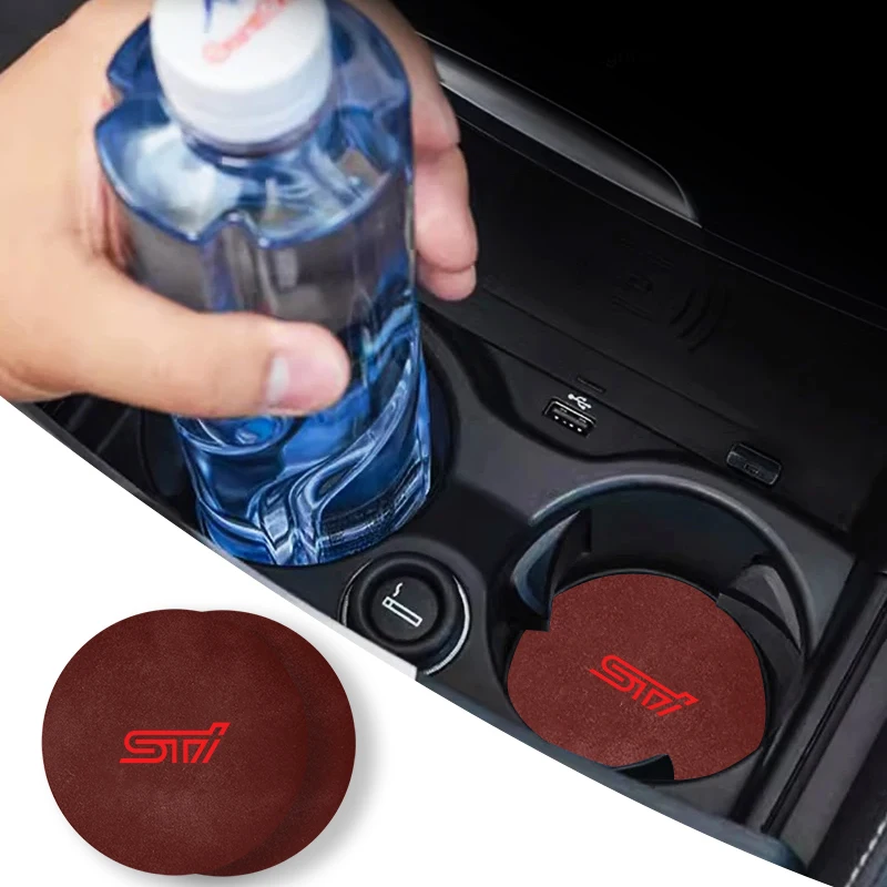 2Pcs Car Water Cup Pads Fur Leather Anti-Slip Mats Auto Accessories For Subaru Impreza Legacy WRX STI BRZ Forester Ascent Levorg