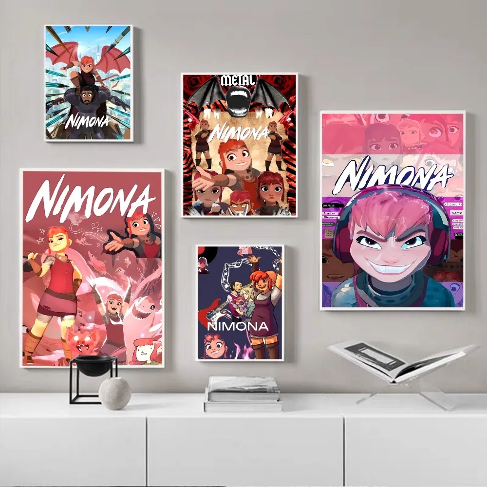 America Movie Anime N-Nimona Anime Posters Sticky Whitepaper Sticker DIY Room Bar Cafe Kawaii Room Decor