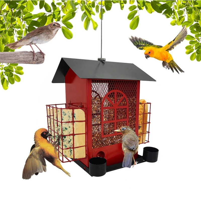 

Bird Feeders For Outdoors Metal Bird Garden Feeders Rain/Wind-Proof Cottage Bird Feeder Iron Mesh Bird Feeding House