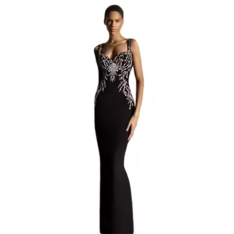 Women Elegant Beading Bandage Dress Spaghetti Strap Bodycon Clothes Club Party Evening Dresses
