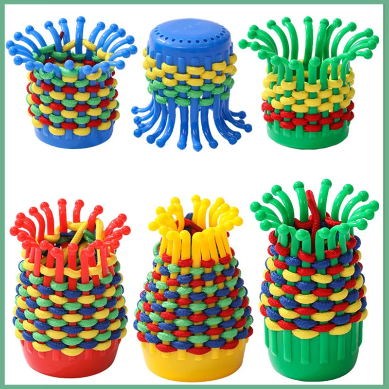 Flower Basket Weaving Craft Brinquedos para crianças, corda trançada, tricô manual, coordenação olho-mão, treinamento motor fino, brinquedos quebra-cabeça, DIY, 4 peças