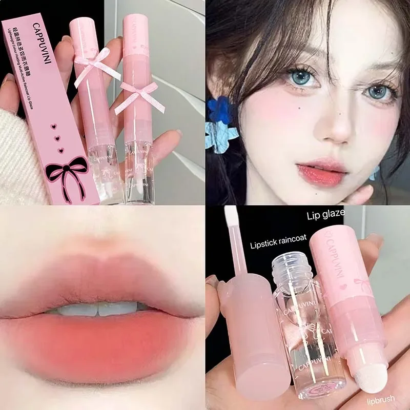 Cappuvini Double Head Matte Velvet Lip Gloss Jelly Mirror Gloss Lipstick Lasting Moisturizer Water Light Lip Oil Makeup Cosmetic