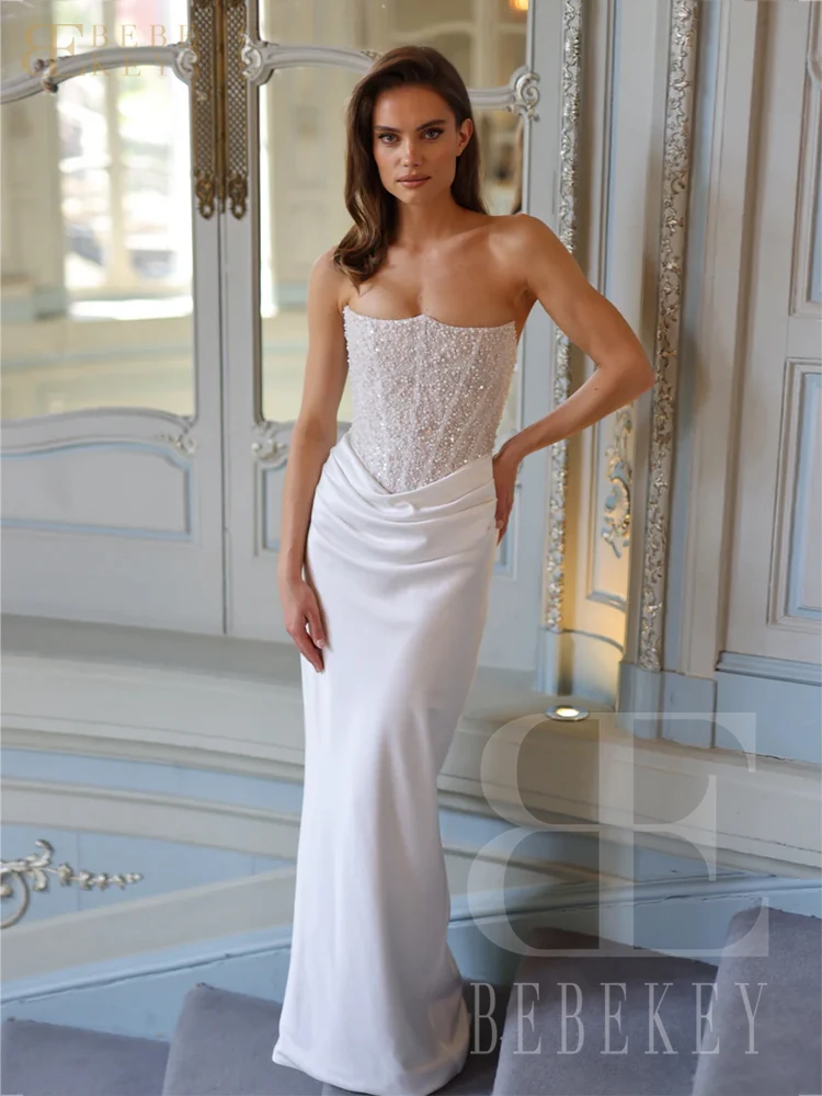 BEBEKEY personnalisé magnifique perles gaine Robe de mariée épaules nues sirène Robe de soirée formelle Robe de bal Robe