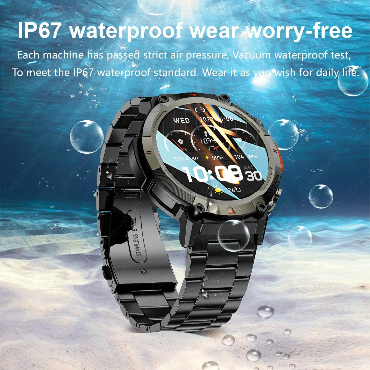 2024 New Men's Smart Watch - 3ATM Waterproof, Original Design, Bluetooth Call, Health Monitor, Flashlight, 100+ Sports Modes.