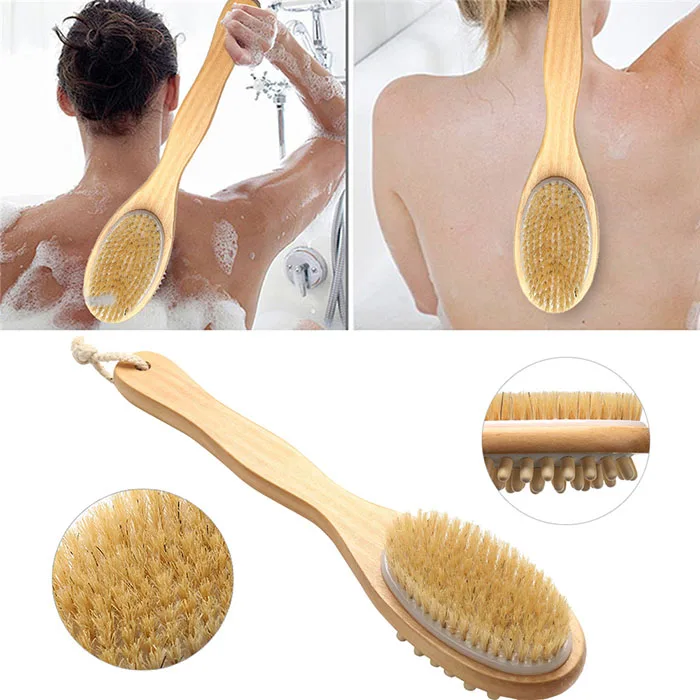 

New Bath Blossom Bamboo Body Brush For Back Scrubber Natural Bristles Shower Brush With Long Handle Dry Brushing Accessories