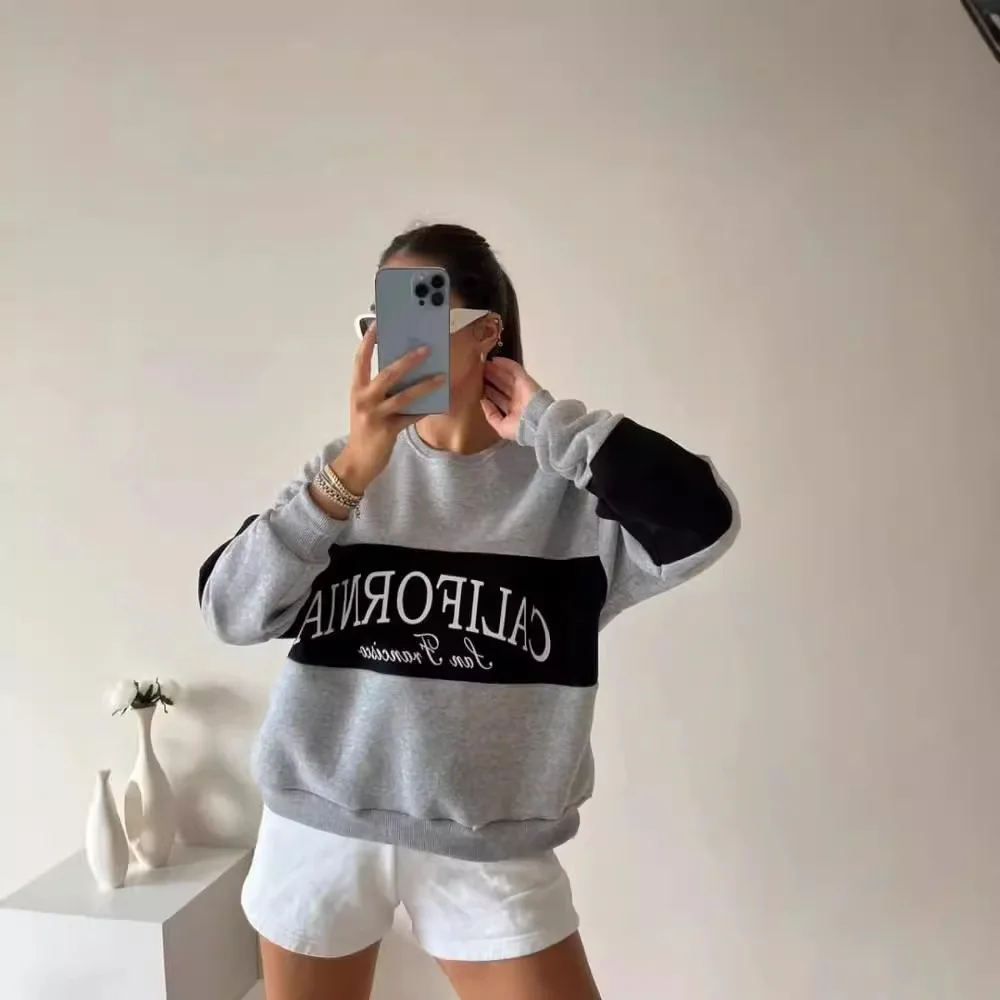 Women American 90s Retro Preppy Style Pullovers Vintage Sweatshirts Oversized Aesthetic Casual Female Korean Streetwear