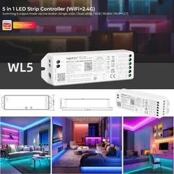 Miboxer WL5 2.4G 5 IN 1 WiFi LED Controller For Single color CCT RGB RGBW RGB+CCT Led Strip APP/TUYA /Third Party Voice Control