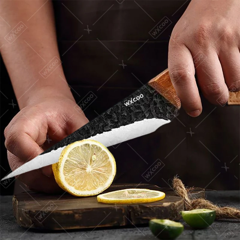 سكين نزع العظم المرن المزورة سكين تعبئة الأسماك مع غمد سكين المطبخ الاحترافي مقبض خشبي لوازم المطبخ