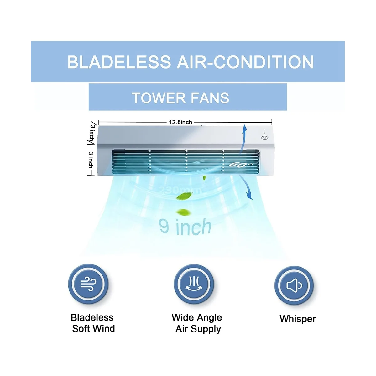 

Desk Tower Fan, Portable Small Table Fans That Blow Cold Air, Adjustable 3 Speed, Personal Quiet Cooling Bladeless Fan