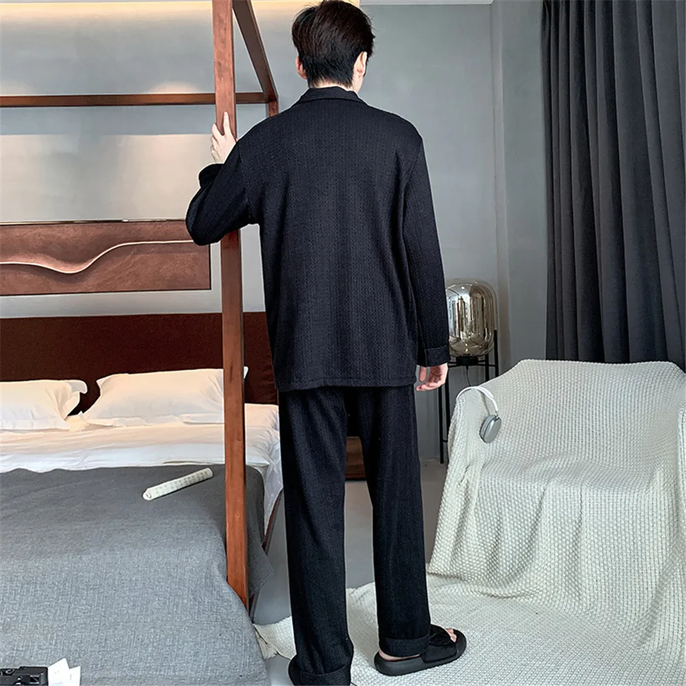 Knitted Sleepwear Set for Men Long Sleeve Cardigan Long Pants Casual Comfortable Spring Autumn Japanese Style Home