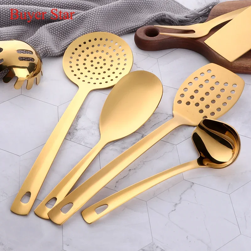 12Pcs Stainless Steel Kitchen Utensils Set Long Handle Cooking Serving Tools Scoop Spoon Turner Ladle Cake Shovel Kitchenware