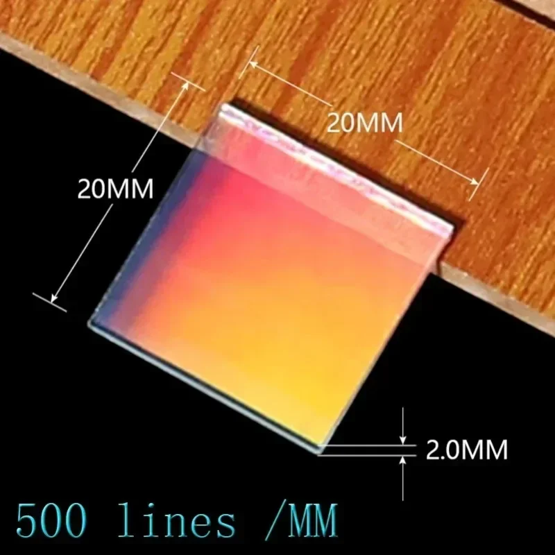 

High Precision Transmission Diffraction 20x20mm Spectroscopic Holographic Slit Original Cut Glass Grating Plate 500 Lines /mm