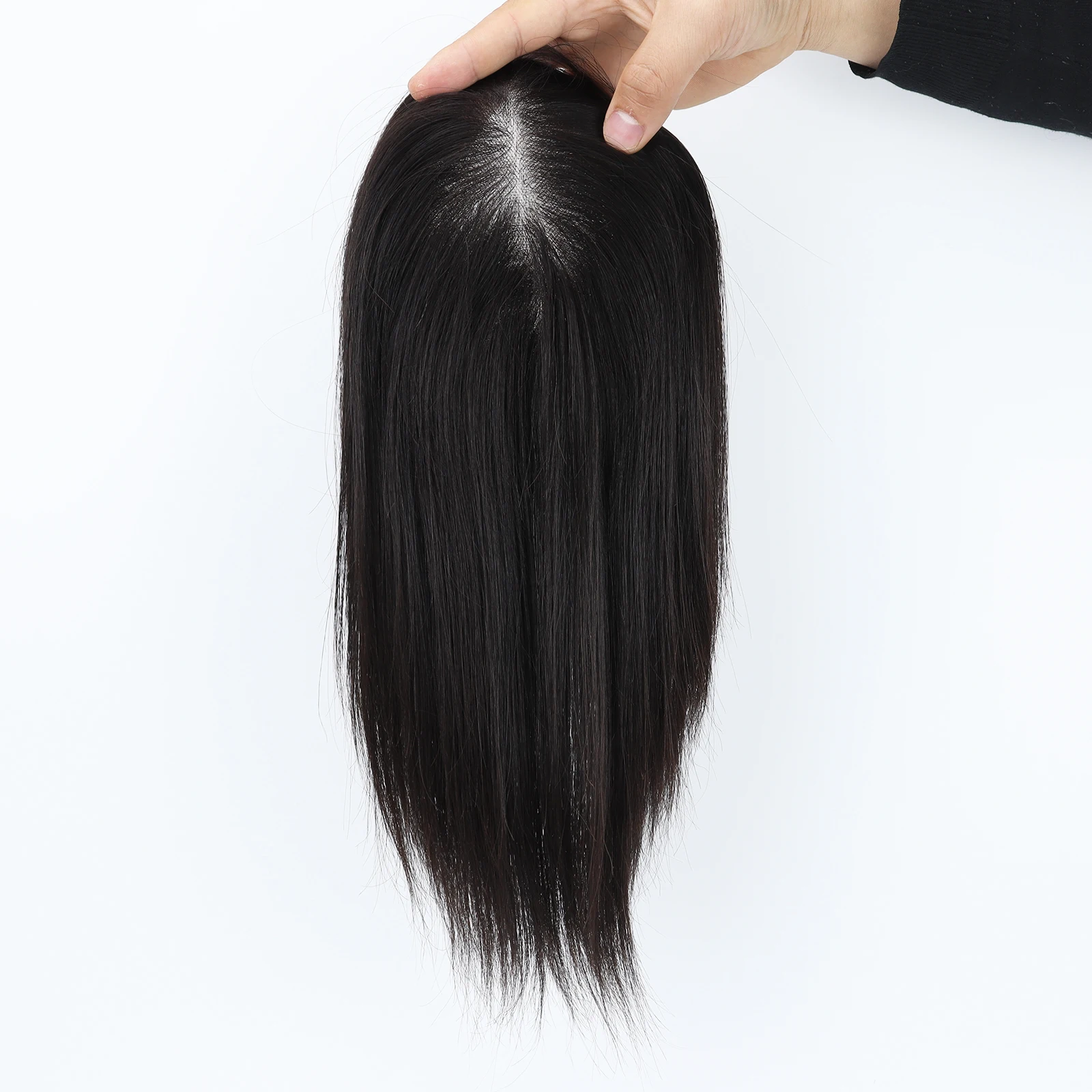 手植えモノベースヘアピース、バージンヨーロピアンヘア使用、軽量で通気性のある女性用ヘアピース、クリップ式/PU素材、ナチュラルブラック