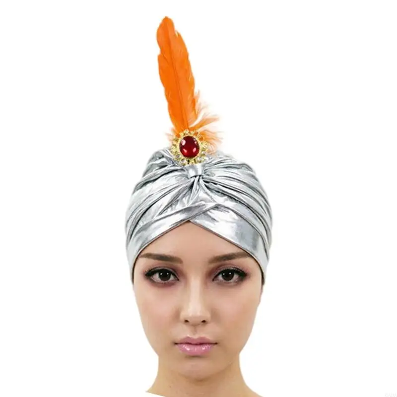 Costume Headpiece Pleats Rhinestones Decors Turban Hat for Stage Show 6XDA