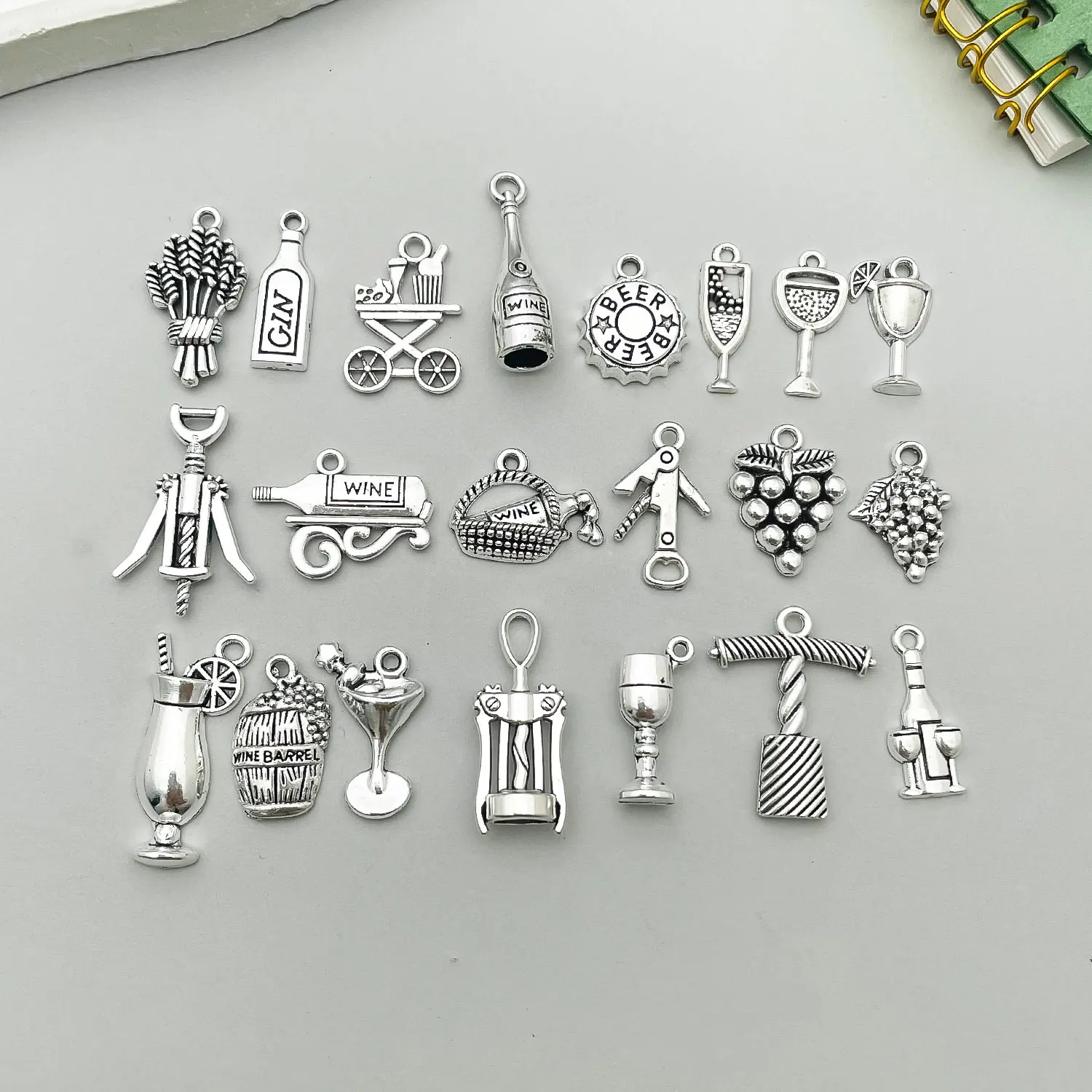 5pcs/63pcs Alloy Ancient Silvery Red Wine Series Pendant Jewelry Making DIY Earrings Charms for Jewelry Bracelets Necklace