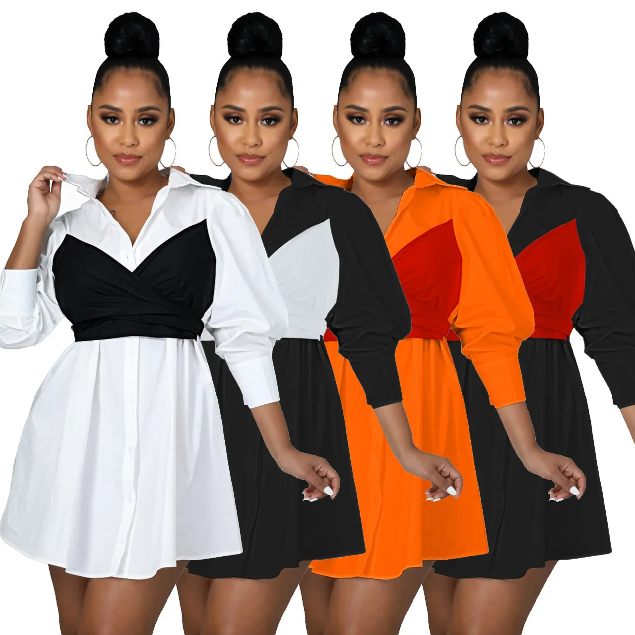 

African Dresses for Women Spring Autumn African Women Long Sleeve V-neck Polyester Mini Dress African Clothes Women