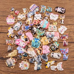 10Pcs 6 Style Mix Color Alloy Metal Drop Oil Printing Cat Charm Animal Pendant For Enamel DIY Bracelet Necklace Jewelry Making
