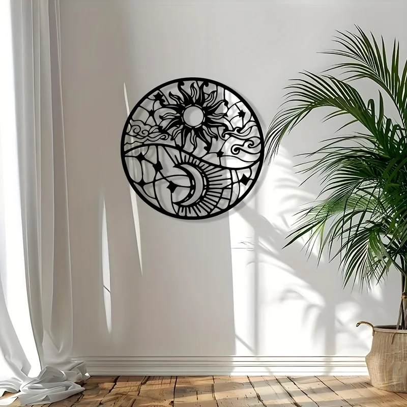 Boho Celestial Sun Moon Aluminum Wall Art 12x16in Waterproof Durable Metal Decor for Living Room Bedroom Garden