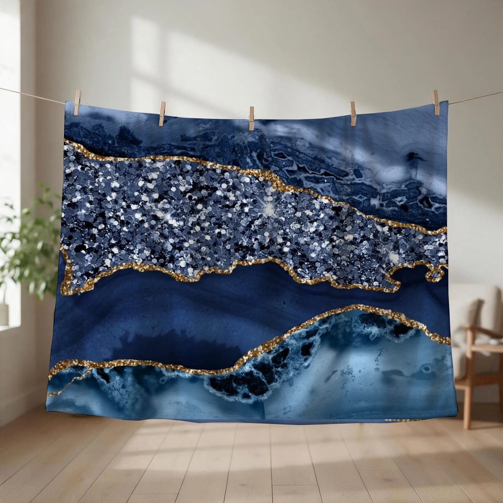 Abstract Blue and Gold Glitter Modern Geode Agate Throw Blanket Heavy cosplay anime Decorative Throw Sofas Blankets