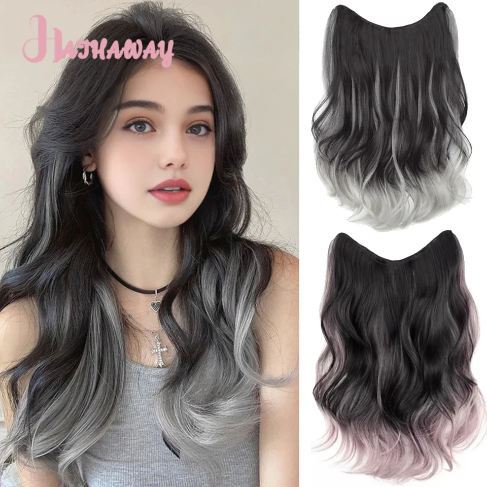 

18 Inch Wavy Long Curly Hair Extension Synthetic BB Clip Highlights Gradient One-piece style Increase Hair Fluffy Big Wave wig