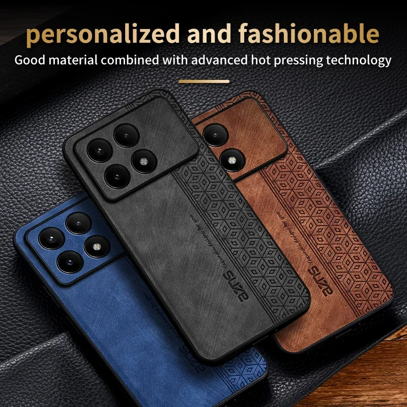 Luxury Leather Embossing Case For Xiaomi POCO F6 Pro F5 F4 M6 M4 C65 Soft Cases For Poco X6 X5 Pro X4 GT Shockproof Phone Cover