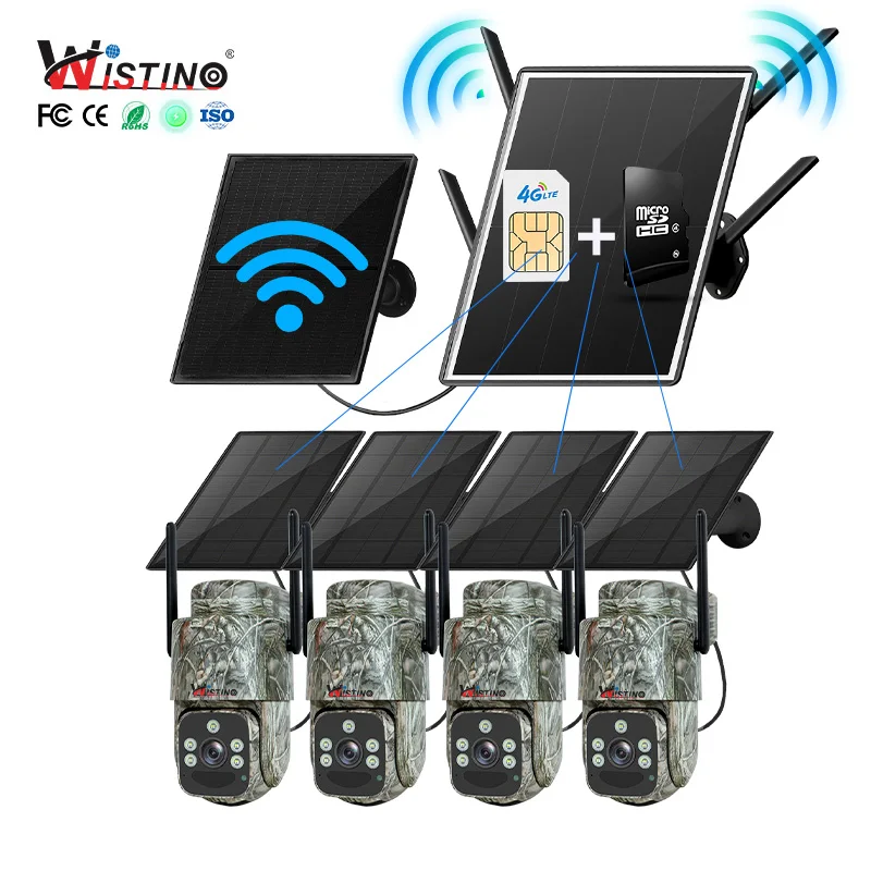 Wistino في الهواء الطلق 4MP اللاسلكية الشمسية 4G راوتر واي فاي كاميرا كيت IP66 مقاوم للماء 200 متر شبكة مستقرة نظام كاميرا الأمن الشمسي #1