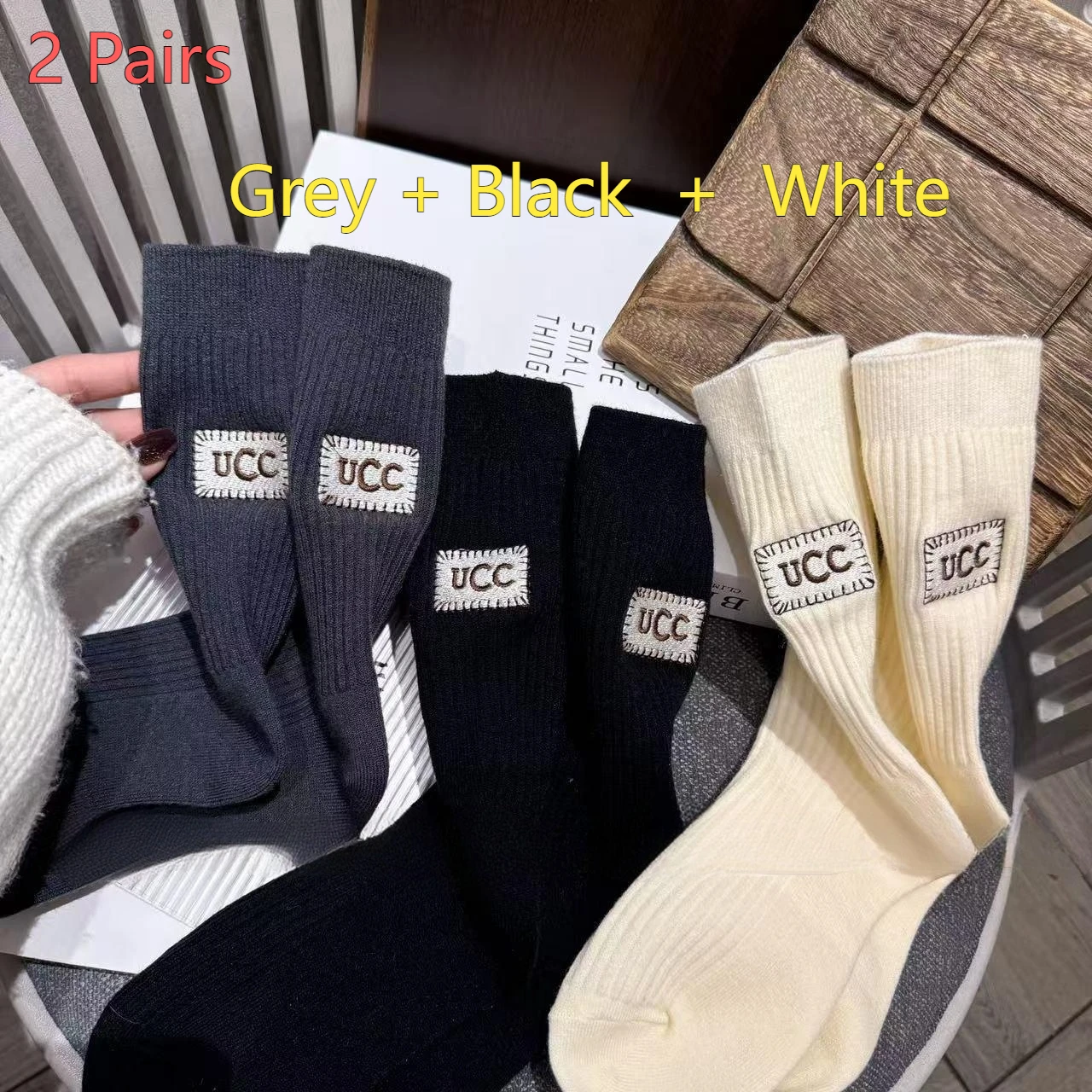 

[2 Pairs] Y2K Winter Socks – Knit Logo, Thick Wool & Fleece Lined, Mid-Calf Crew Socks for Women, Luxury Fashion, High-Quality &