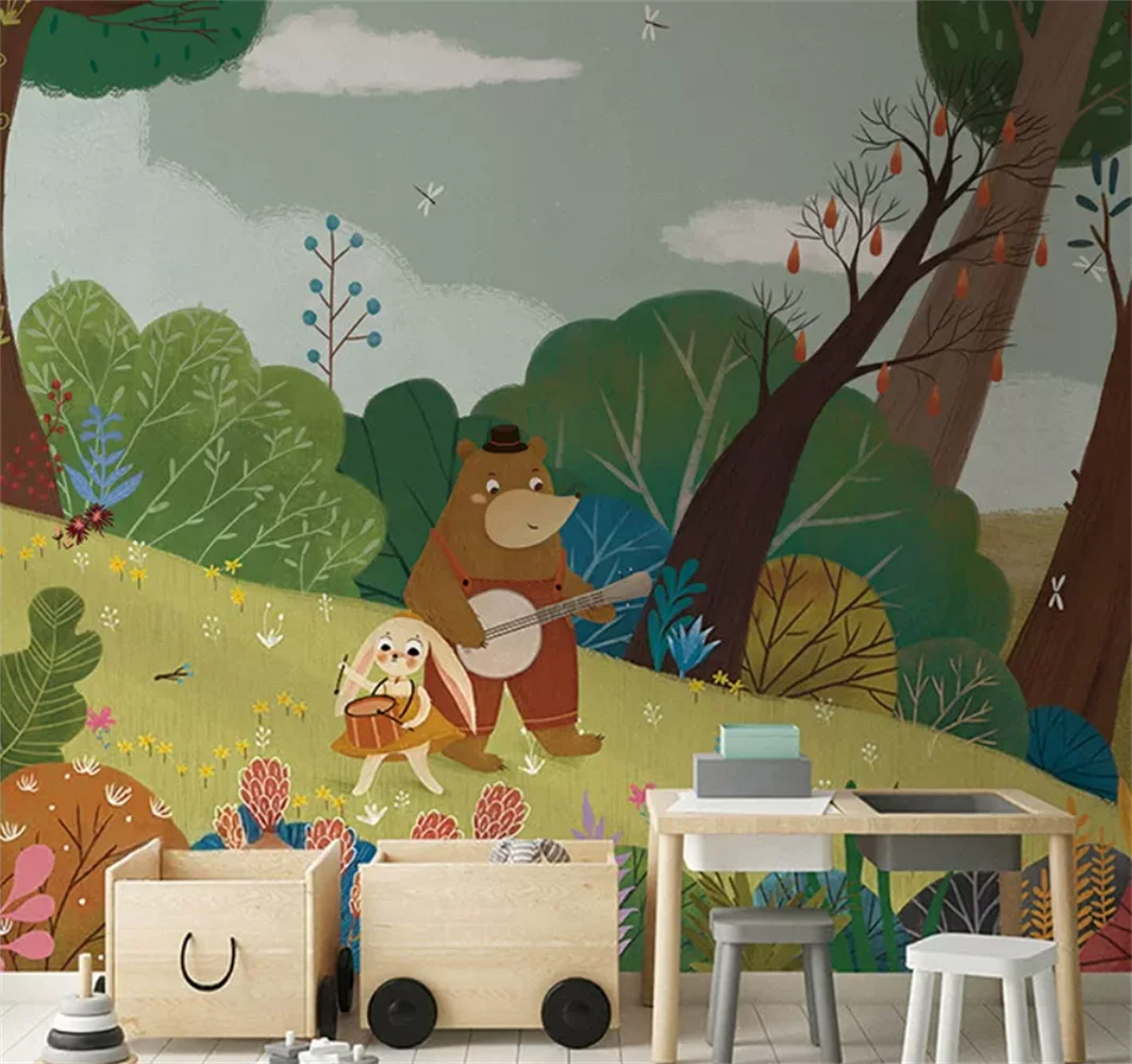 Children's bedroom background wall forest themed wallpaper for boys and girls cartoon custom mural home decoration