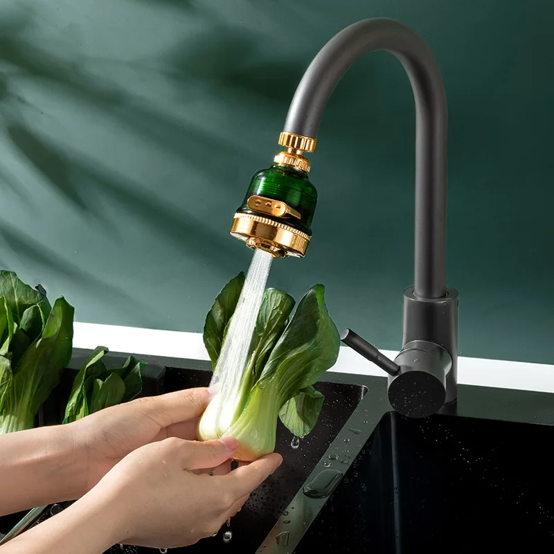 Kitchen Multi Functional Light Luxury Faucet Universal Joint Rotating Water Nozzle Three Modes All-round Splash Proof Cleaning