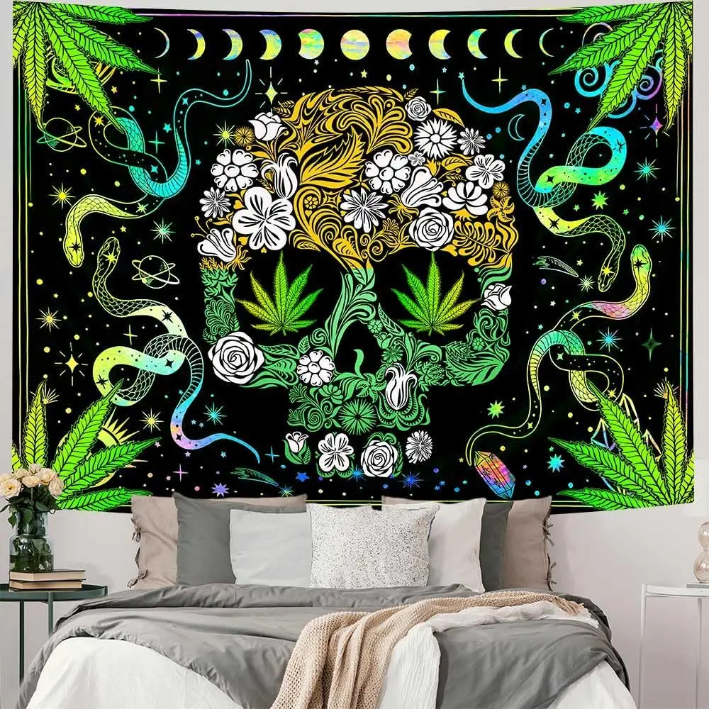 RichIdeas Skull Tapestry Moon Phase Tapestries Snake Floral Aesthetic Tapestry Wall Hanging Decoration for Home 80x60 Inches