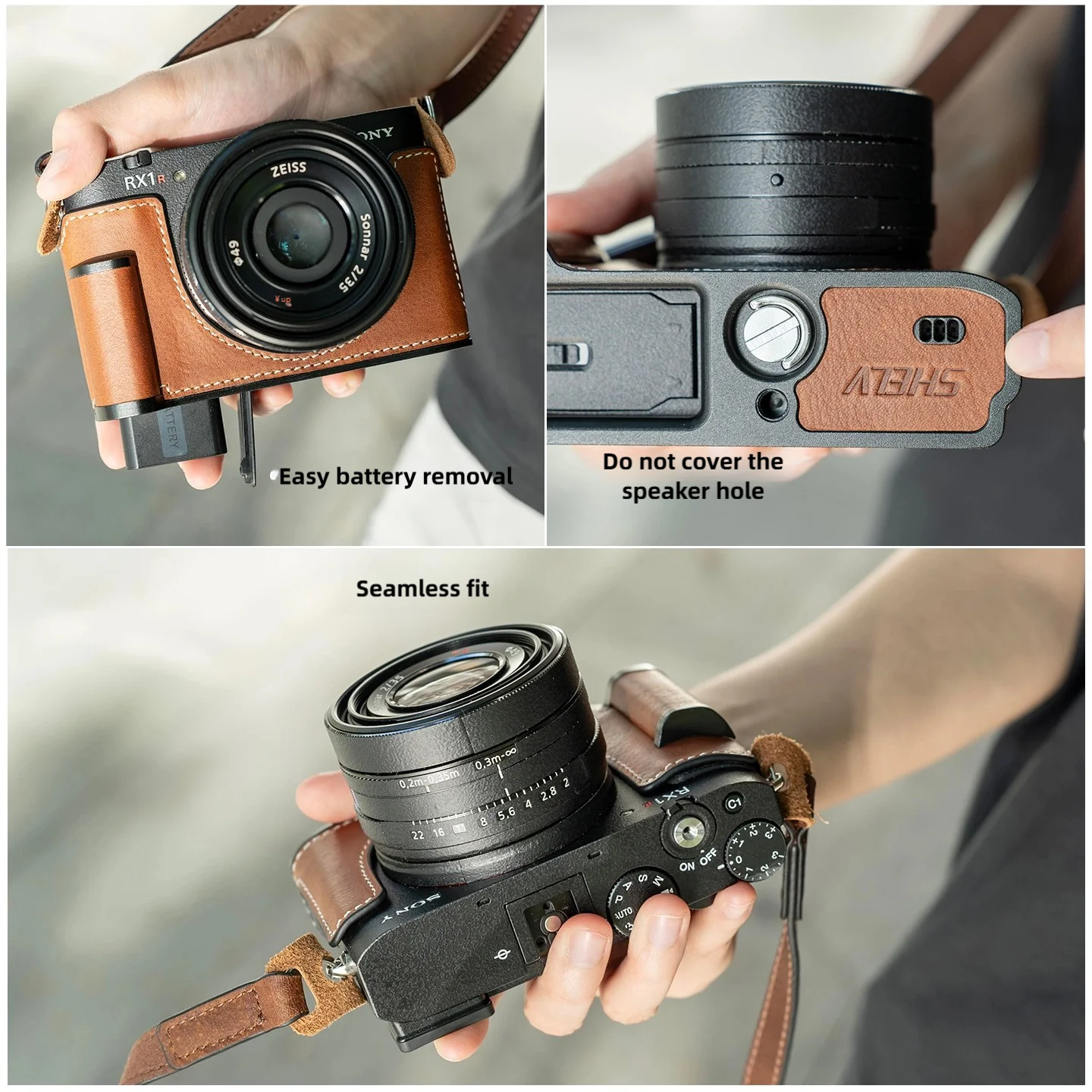 New camera bag for Sony black card RX1R3 RX1RM3 camera genuine leather handle protector base rx1r3 leather case