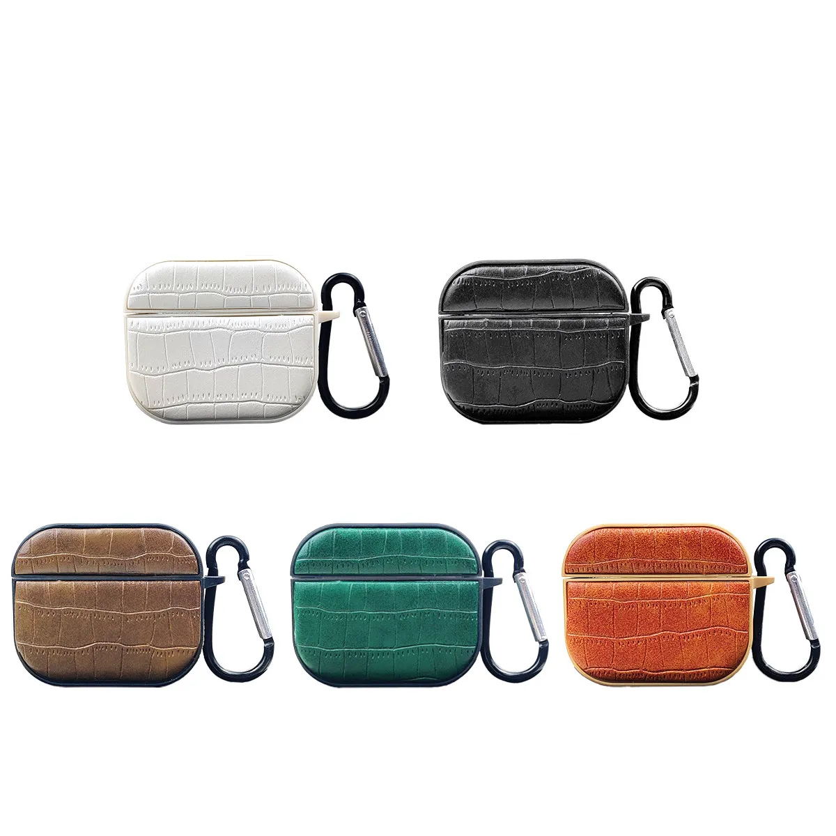 

Crocodile Texture PU Leather Case For AirPods Pro 2 3 Airpods 2 3 4 Shockproof Anti-Scratch Protective Cover with Carabiner Hook
