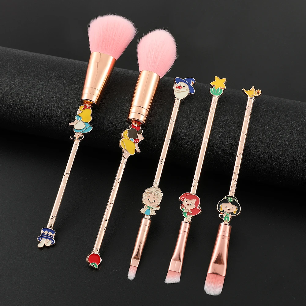 5pcs Princess Snow White Aisha Cinderella Makeup Brush Sets Cosmetics Beauty Tools For Girls Cosplay Gift With Bag