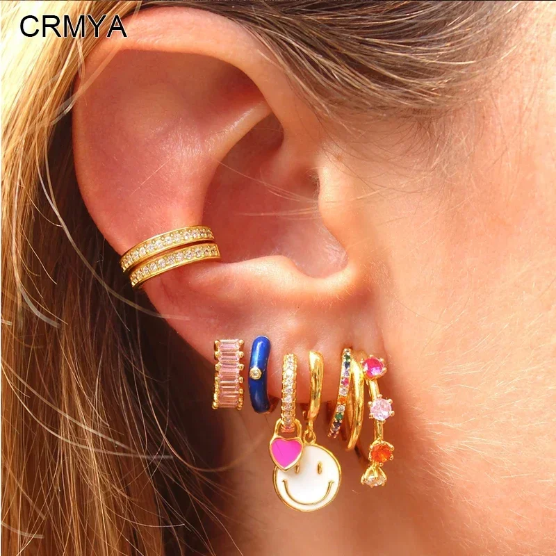 

CRMYA Drop Earrings for Women Gold Plated Color Dripping Oil Heart Smile Dangle Earrings 2022 Women Jewelry Wholesale