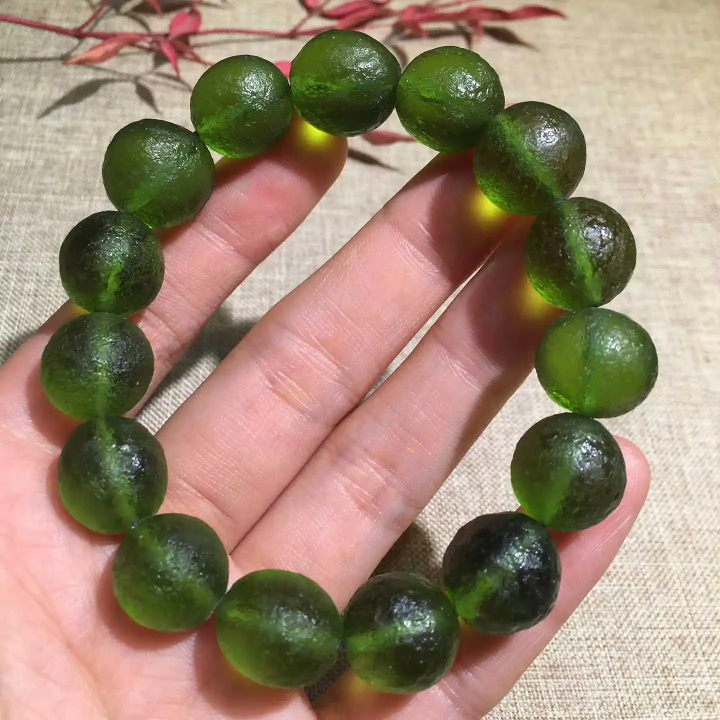 Meteorite Green blurry  GEM Impact Glass Czech round bracelet 8/10/12/14mm FPPJ wholesale beads nature energy bracelet 17cm