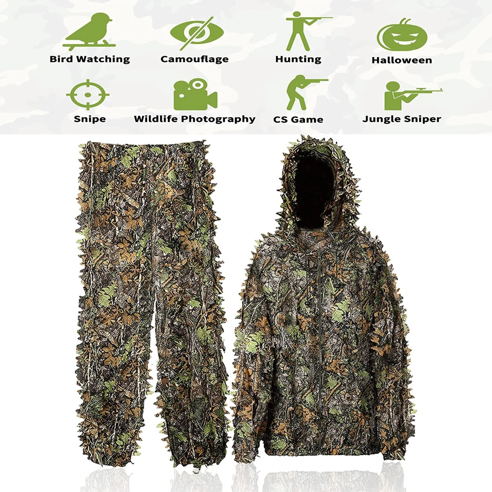 

Hunting Ghillie Suit 3D Leafy Camo Military and Shooting Accessories Tactical Gear Clothing for Airsoft Wildlife Photography