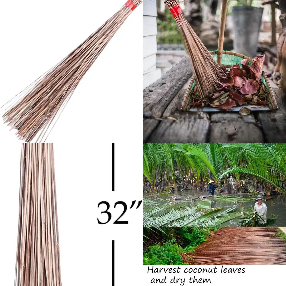 

32 Durable Coconut Leaf Broom for Outdoor Use - Authentic Asian Style