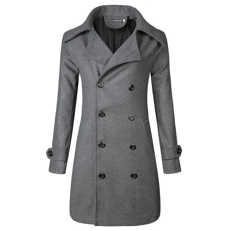 Plus Size Men's Double-Buttoned Medium-Length Hollow Out 3D Coat Overcoat M-4XL Foreign Trade Wholesale Trench