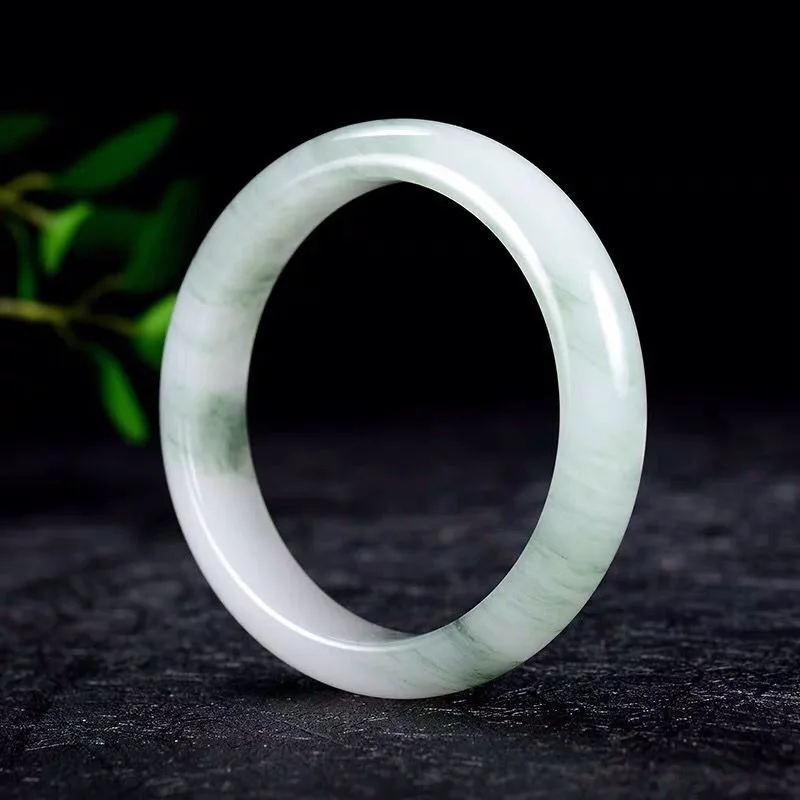 

Jade Medium Wide Bracelet, White Glutinous Gold Silk Jade Bracelet, Gobi Jade Jade Bracelet