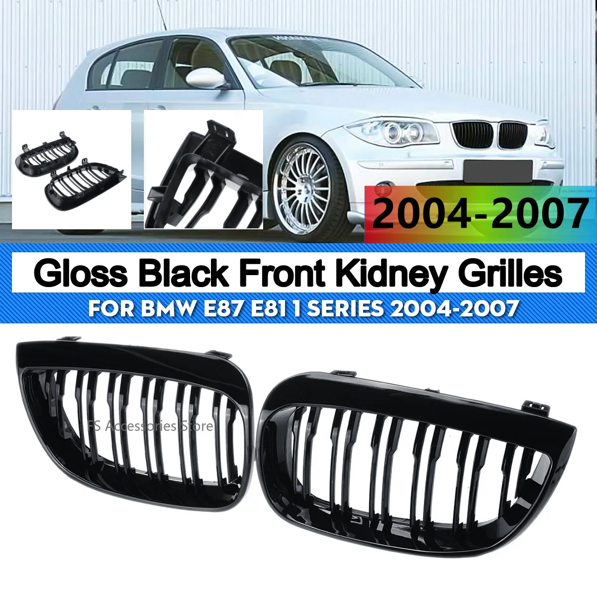 Grille de pare-choc avant noir brillant de haute qualité, maille de capot pour BMW série 1 E81 E87 pré-lifting 2004 – 2007