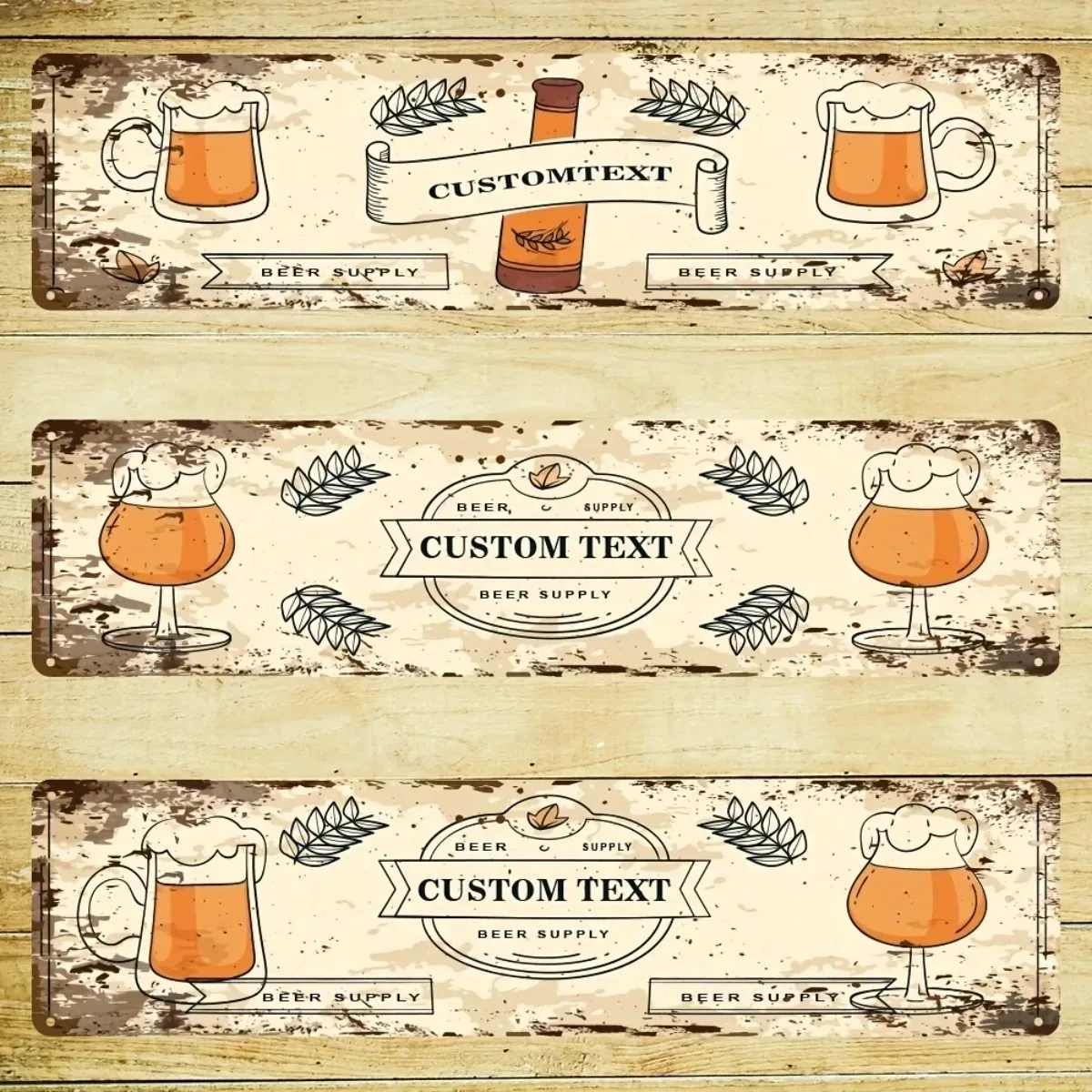 [2D Flat] Weatherproof Retro Aluminum Sign With Beer Bottle & Cup Pattern, Personalized Custom Text Vintage Wall Plaque For Bar view 2