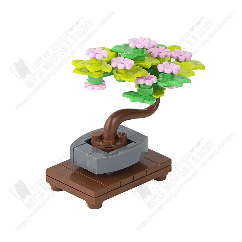 MOC0082 DIY Bonsai Buiding Blocks Creative City Series Flower Plant Potted Landscape Decoration Model Assemble MOC Toys For Kids