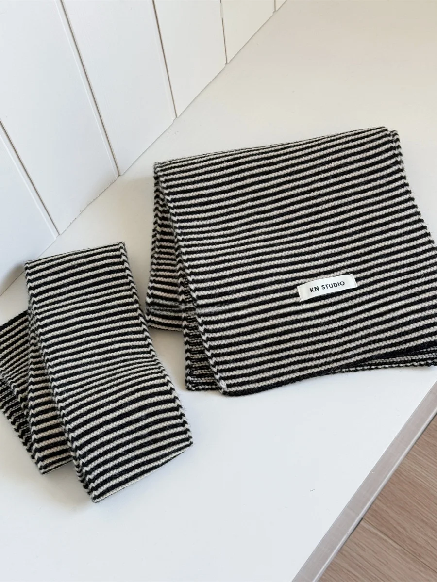 وشاح محبوك مخطط باللون الأبيض الكلاسيكي ex Warm Faionable الكورية Sle Accory للأزواج والآباء والأطفال