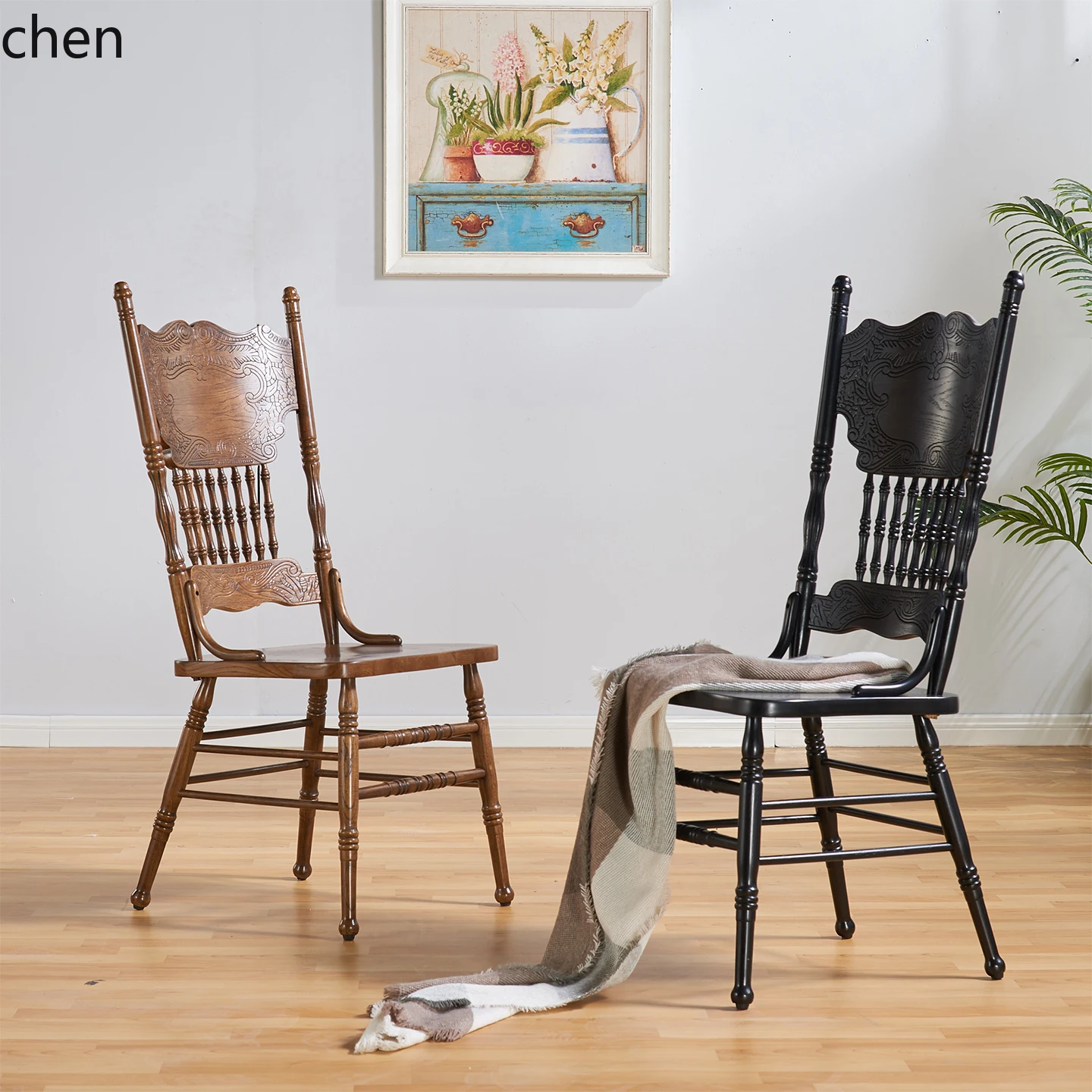 

HXL retro chair solid wood dining chair medieval homestay home backrest